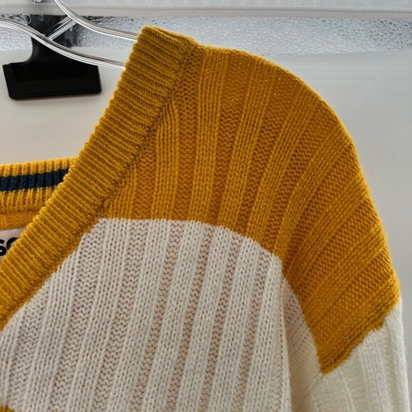 SO Knit Button Up Cardigan Yellow/White Striped V-Neck Long Sleeve Size XL - Picture 4 of 9